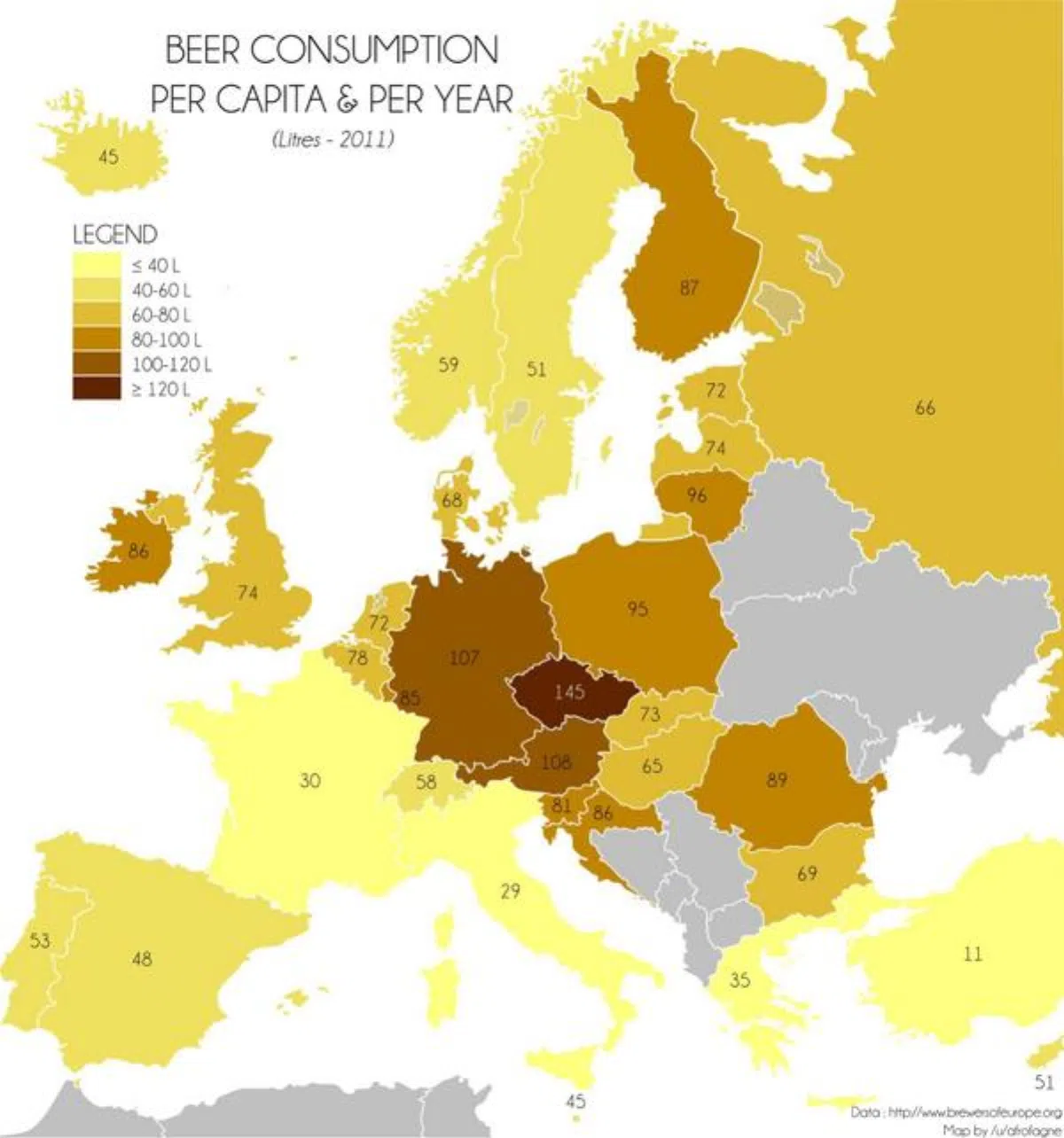 Испанец в среднем выпивает 0,13 литра пива в день
